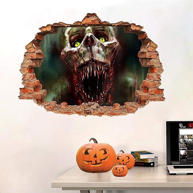Halloween Wall Decor Horror Skull Halloween Wall Stickers Decor Halloween Self Adhesive Design Wall Decals for Home Office School Halloween Party Decorations Clearance Wall Glass Mirror Decorations