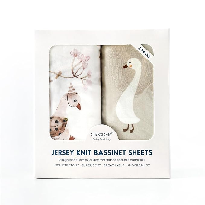 Stretchy Ultra Soft Fitted Bassinet Sheets 2 Pack, Universal Fitted for Baby Cradle Moses Basket Oval Rectangle Mattress Safe and Snug, Stylish Bassinet Sheet for Baby Boy and Girl