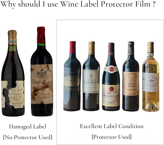 Pinot Noir size Wine Label Protector Saver Film - 50 Pieces, 0.3mm Thickness Transparent Wine Label Film for Wine Label Protection Double Sided Sticker Wine Wedding Celebration Present