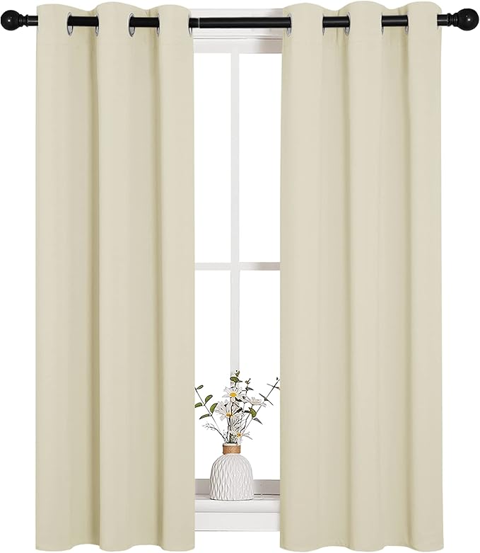 NICETOWN Room Darkening Curtain Panels for Living Room, Thermal Insulated Grommet Room Darkening Draperies/Drapes for Window (Beige, 2 Panels, W29 x L45 -Inch)