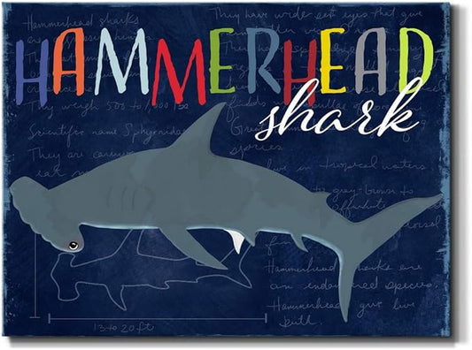 Renditions Gallery Canvas Animal Wall Art Modern Decorations Paintings Colorful Playful Hammerhead Shark Abstract Vibrant Lifestyle Artwork Prints for Kids Bedroom Nursery - 24"x36" LT33