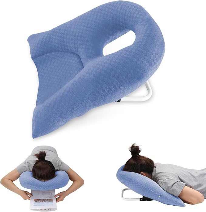 Newly Upgraded Face Down Pillow After Eye Surgery, Prone Pillow with Arm Hole for Face Down Sleeping, Retina and Vitrectomy Lying Pillow, Post Eye Surgery Recovery (Light Blue)