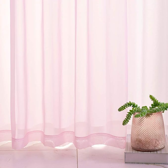 Baby Pink Sheer Pink Voile Curtains Short Translucent Solid Color 45 Inch Length Rod Pocket Baby Pink Sheers 45 Inches Long for Small Windows Bedroom Living Room Kitchen 2 Panels 52x45
