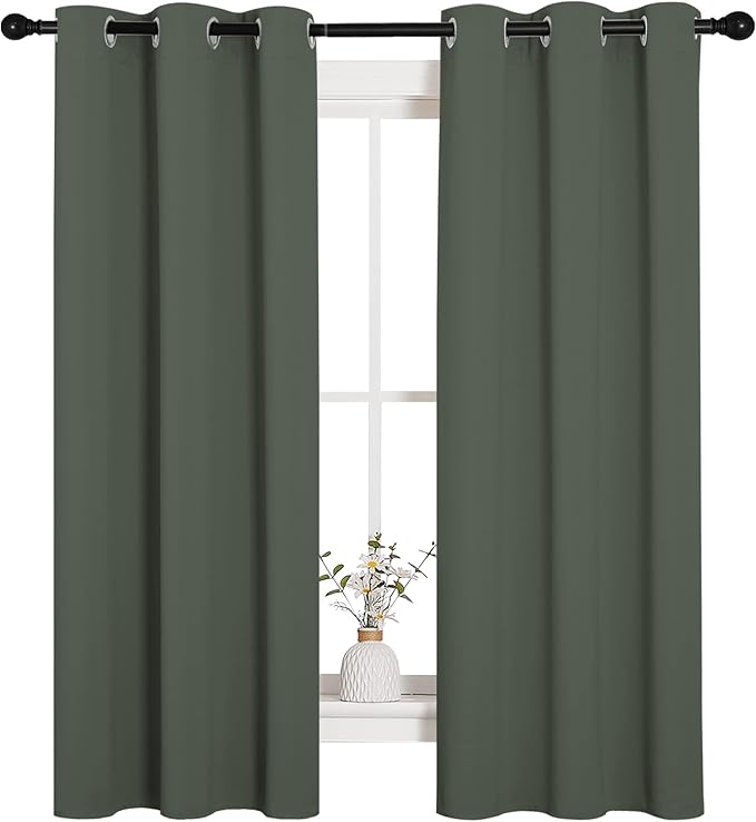 NICETOWN Thermal Insulated Curtains Blackout Draperies, Window Treatment Solid Grommet Room Darkening Drape Panels for Bedroom (Dark Mallard, Set of 2 Panels, 34 by 63 inches Long)