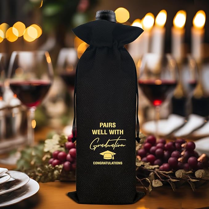 HOIJAUMAI Graduation Gifts for Women Men Graduation Wine Bag Pairs Well with Graduating Wine Gift Bags (Black)