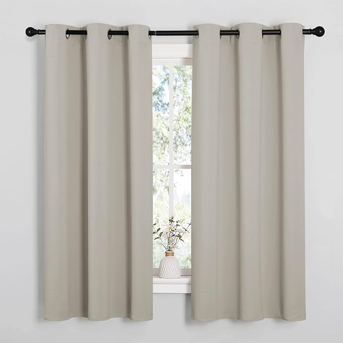 NICETOWN Natural Blackout Curtains for Bedroom (1 Pair, 42 x 63 inches), Farmhouse Thermal Insulated Room Darkening Drapes for Windows