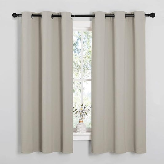 NICETOWN Natural Blackout Curtains for Bedroom (1 Pair, 42 x 63 inches), Farmhouse Thermal Insulated Room Darkening Drapes for Windows