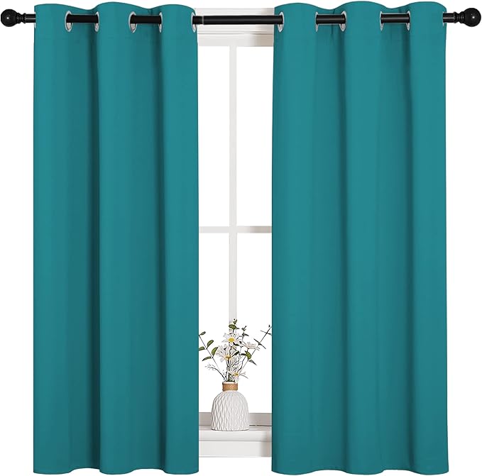 NICETOWN Room Darkening Curtains 45 inch Length 2 Panels, Thermal Insulated Grommet Blackout Curtains for Modern Casual Elegant Bedroom Kids Room Theme Decoration (Peacock Teal, 2 Pieces, W34)