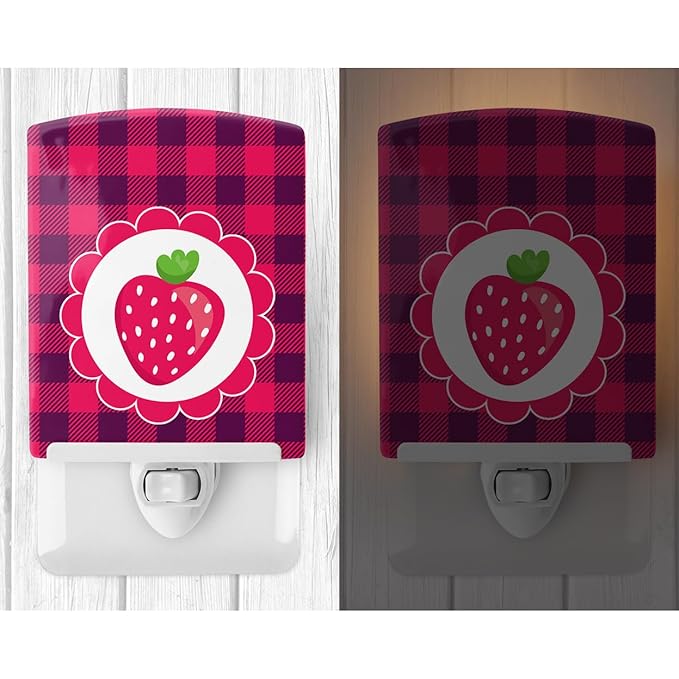 Caroline's Treasures BB7105CNL Stawberry Ceramic Night Light Compact, UL-Certified, Ideal for Bedroom, Bathroom, Nursery, Hallway, Kitchen, 6x4x3, Multicolor