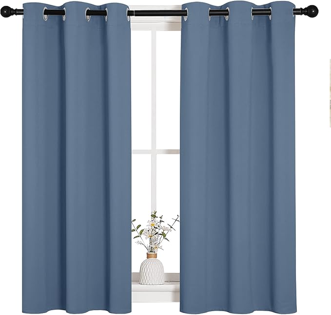 NICETOWN Kitchen Curtains Small Window Curtains & Drapes, Thermal Insulated Solid Grommet Curtain Panels for Cupboard, Loft, Cafe, Dining Room (Stone Blue, 34" W x 45" L, 2PCs)