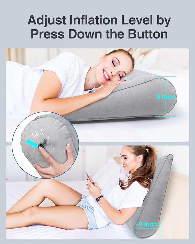 Luxtude Inflatable Wedge Pillow for Sleep Apnea, Travel Wedge Pillow for Back Pain Relief, Knee Leg Elevation Pillow, Inflatable Bed Wedge Pillow for Sleeping, Back Support Pillow for Sitting Up