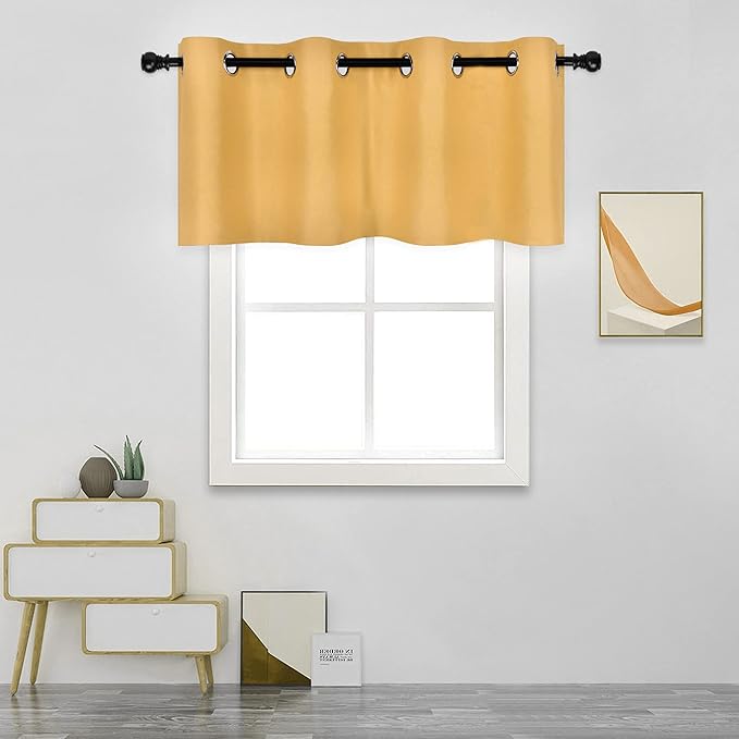 Mustard Yellow Valance for Kitchen Windows Solid Gold Yellow Blackout Curtain Valance with Grommet for Bedroom Short Straight Drape Valance for Living Room 52X18 1 Panel