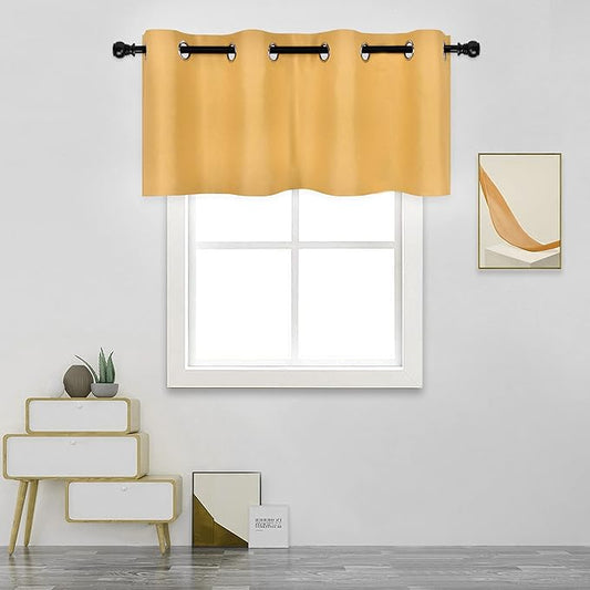 Mustard Yellow Valance for Kitchen Windows Solid Gold Yellow Blackout Curtain Valance with Grommet for Bedroom Short Straight Drape Valance for Living Room 52X18 1 Panel