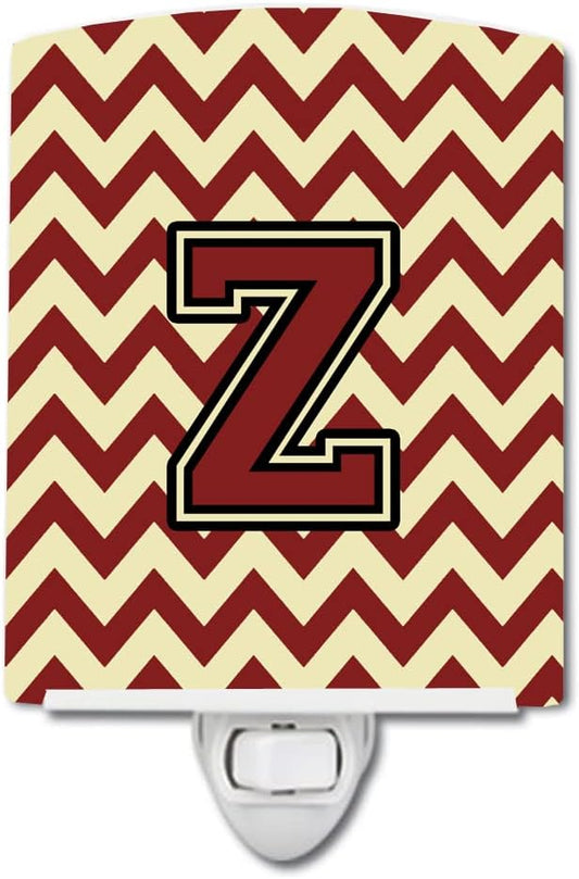 Caroline's Treasures CJ1061-ZCNL Letter Z Chevron Maroon and Gold Ceramic Night Light Compact, UL-Certified, Ideal for Bedroom, Bathroom, Nursery, Hallway, Kitchen, 6x4x3, Multicolor