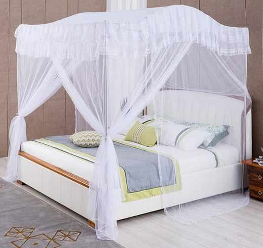 Mengersi Arched 4 Corners Post Bed Curtain Canopy Net Square Princess Fly Screen, Indoor Outdoor (Queen, White)