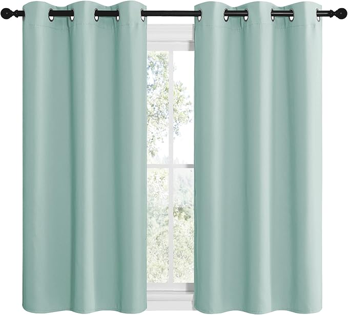 NICETOWN Aqua Blue Room Darkening Curtains for Kitchen, Window Treatment Thermal Insulated Solid Grommet Room Darkening Curtains/Drapes for Bedroom (Set of 2, 42 inches Wide by 50 inches Long)