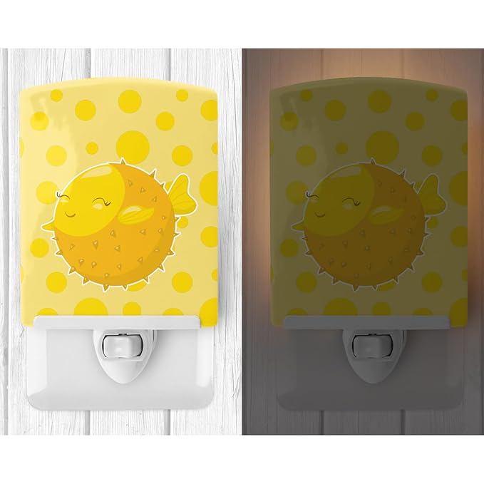 Caroline's Treasures BB8956CNL Fish Puffer Fish Ceramic Night Light Compact, UL-Certified, Ideal for Bedroom, Bathroom, Nursery, Hallway, Kitchen, 6x4x3, Multicolor