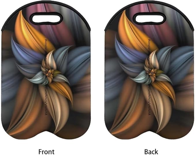 doginthehole Brown Flowers Champagne Carrier Bag 2 Bottle Insulated Wine Tote Cooler Bag with Handle Boho Blossom Print Neoprene Wine Bottle Totes Holder Drinks Carriers Bag Case for Travel Beach