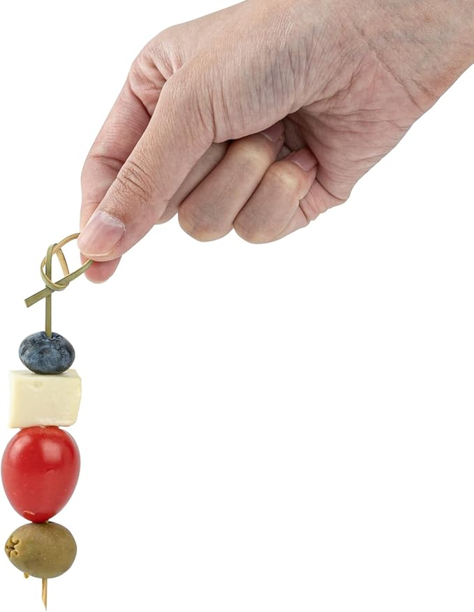 Restaurantware 4 Inch Twisted Bamboo Skewers 1000 Sturdy Disposable Bamboo Food Picks - Sturdy Looped Knot Bamboo Appetizer Picks Sustainable For Serving Appetizers and Cocktail Garnishes