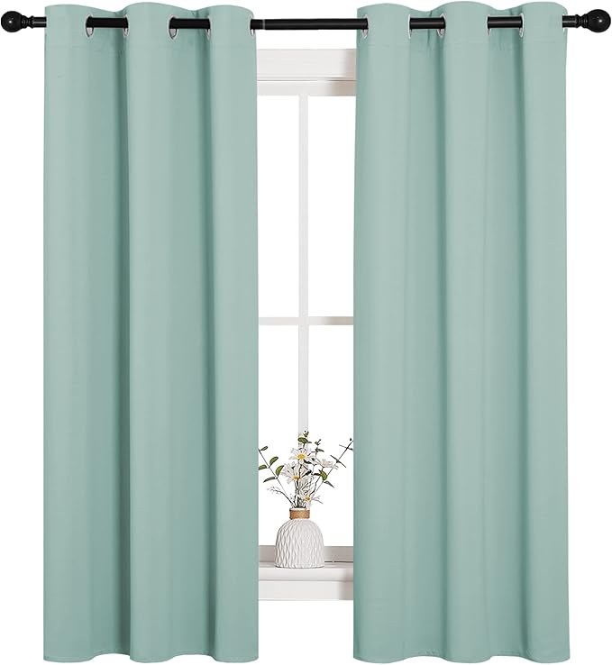 NICETOWN Kitchen Curtain Panels Blackout Draperies, Thermal Insulated Solid Grommet Blackout Curtains/Drapes (Aqua, One Pair, 34 by 63-Inch)