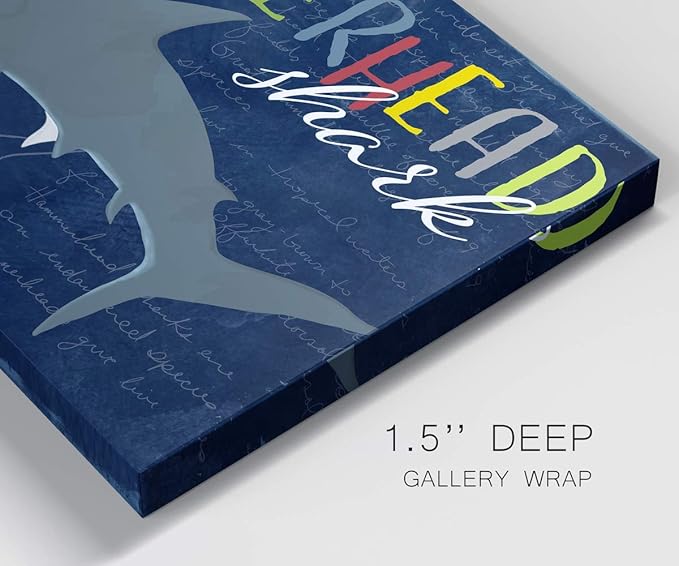 Renditions Gallery Canvas Animal Wall Art Modern Decorations Paintings Colorful Playful Hammerhead Shark Abstract Vibrant Lifestyle Artwork Prints for Kids Bedroom Nursery - 12"x18" LT33