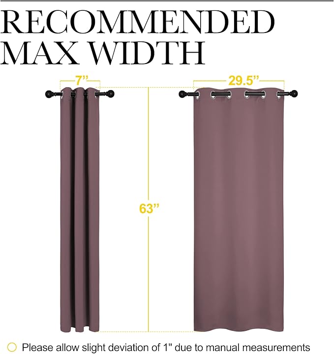 NICETOWN Bedroom Curtain Panels Blackout Draperies, 1 Pair, 34 by 63 inches, Dry Rose, Thermal Insulated Solid Grommet Blackout Curtains/Drapes