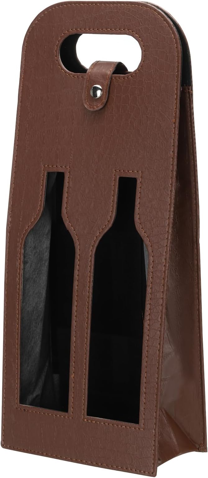 PATIKIL 2 Bottle Wine Gift Bag, Wine Bag Reusable Leather Wine Tote Carrier for Wine Bottles Portable Champagne Gift Bags for Picnic Party Wedding, Brown-2