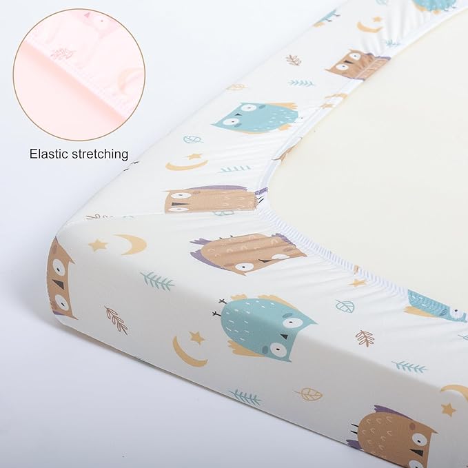Pack n Play Sheet Fitted Sheet. 2 Piece Mini Crib Sheet Elastic Playard Sheet Set Portable Sheet Set Elastic Convertible Playard Pad. Compatible with Graco Pack n Play. (Owl and Tree Bag)