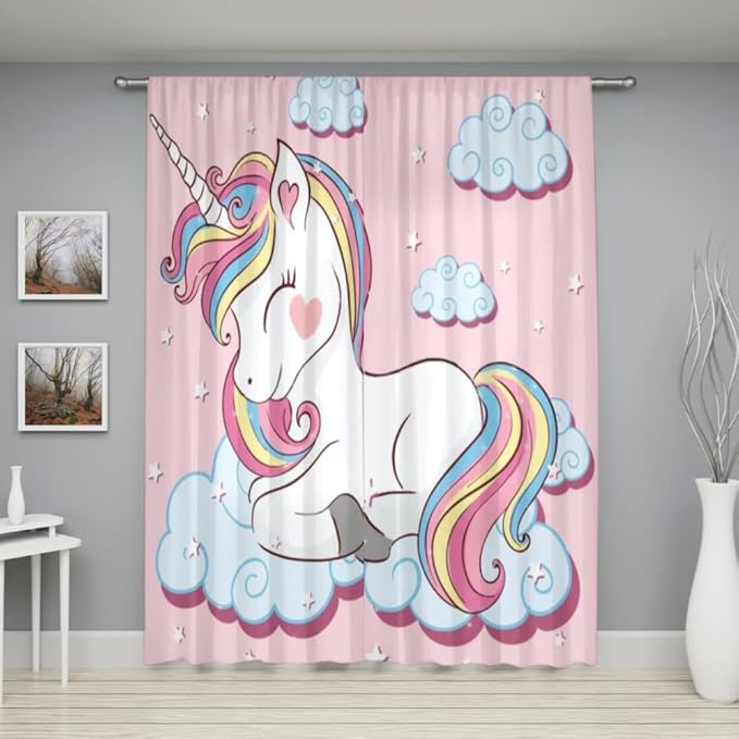 Unicorn Curtain for Kids Bedroom,Pink Cartoon Rainbow Darkening Curtains Decor Sliding Curtains Decorative Curtains for Girls Boys Baby Room,Living Room Decoration 42x63inch(107x160cm)