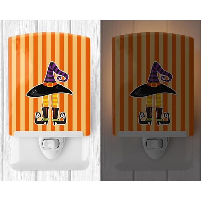 Caroline's Treasures BB9161CNL Halloween Witch's Hat and Legs Ceramic Night Light Compact, UL-Certified, Ideal for Bedroom, Bathroom, Nursery, Hallway, Kitchen, 6x4x3, Multicolor