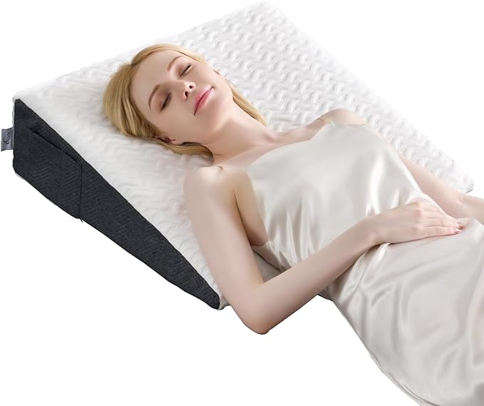 Cosmoluxe 7.5" Bed Wedge Pillow with Cooling Memory Foam Top, Triangle Pillow for Acid Reflux, Heartburn, Snoring, and GERD Relief, Headboard Wedge to Reduce Neck and Back Pain