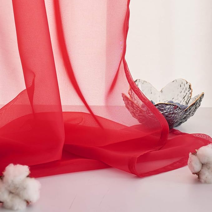 Red Curtains 108 Inches Long 2 Panels Rod Pocket Red Sheer Translucent Light Filtering Christmas Extal long for Bedroom Living Room 2 Panels 52x108