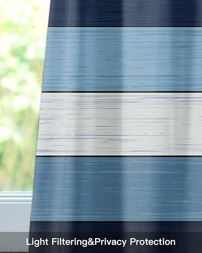 Farmhouse Kitchen Curtains Valances for Windows ,Navy Sky Blue White Rod Pocket Country Window Treatment for Kitchen /Living Room/Bedroom/ Bathroom,42" X 18" -1 Panel, Retro Rustic Barn Wood Texture