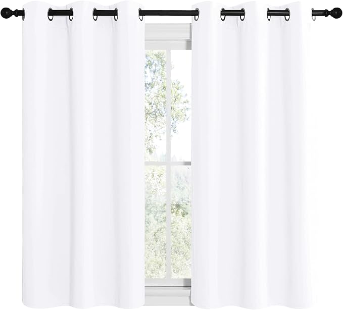 NICETOWN White Window Curtain Panels 48 inch Length, 50% Light Blocking Curtains for Bedroom & Dining Room Window (Set of 2, 42 inches x 48 inches)