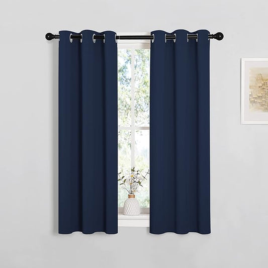 NICETOWN Blackout Draperies Curtains, Navy, 1 Pair, 29 x 40 Inch, All Season Thermal Insulated Solid Grommet Top Blackout Curtains/Drapes for Kid's Room