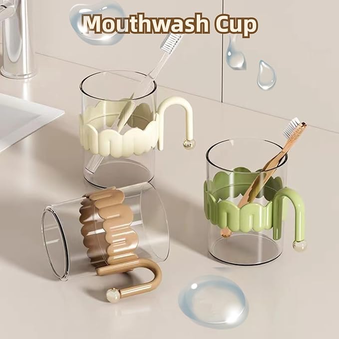 Transparent Mouthwash Cups, Toothbrush Holders, Mug for Mouth-Rinsing, Toothbrush Cups, Plastic Toothbrush and Toothpaste Organizer for Bathroom Vanity,Sink,Countertop (Green)