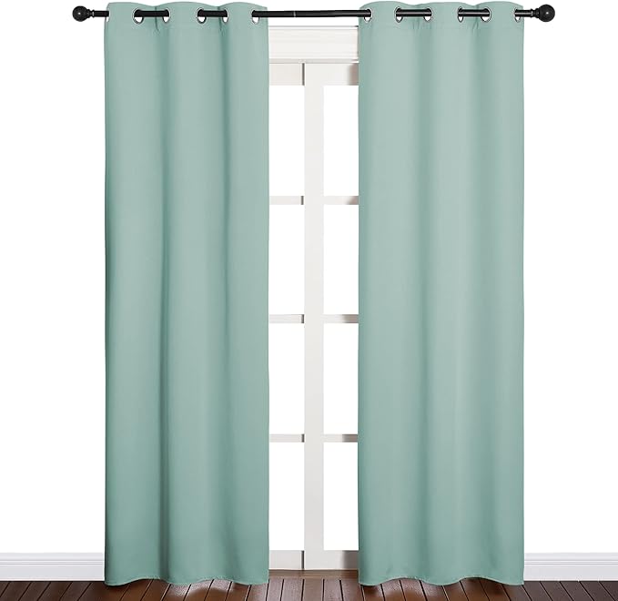 NICETOWN Window Curtain Panels, Thermal Curtains Insulated Solid Grommet Blackout Draperies/Drapes for Loft Window (Aqua, One Pair, 34 by 84-inch)