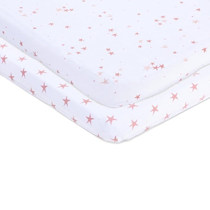 Ely's & Co. Bassinet Sheet 100% Jersey Cotton 2 Pack for Baby Girl-Dusty Rose and Mauve Pink Stars