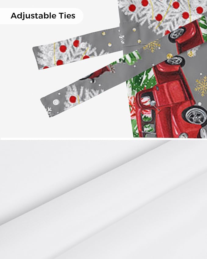 Red Truck Christmas Blackout Tie Up Valance Curtains for Kitchen Windows Merry Christmas Tree Window Toppers Balloon Shades for Living Room/Bathroom/Bedroom,1 Panel, 42" X 12", Winter Snowflake Grey