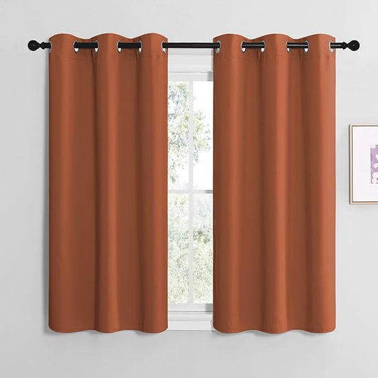 NICETOWN Bedroom Halloween Curtains 50 inches Long, Privacy and Thermal Insulated Blackout Drapes for Windows (Burnt Orange, 1 Pair, 42 x 50 inches)
