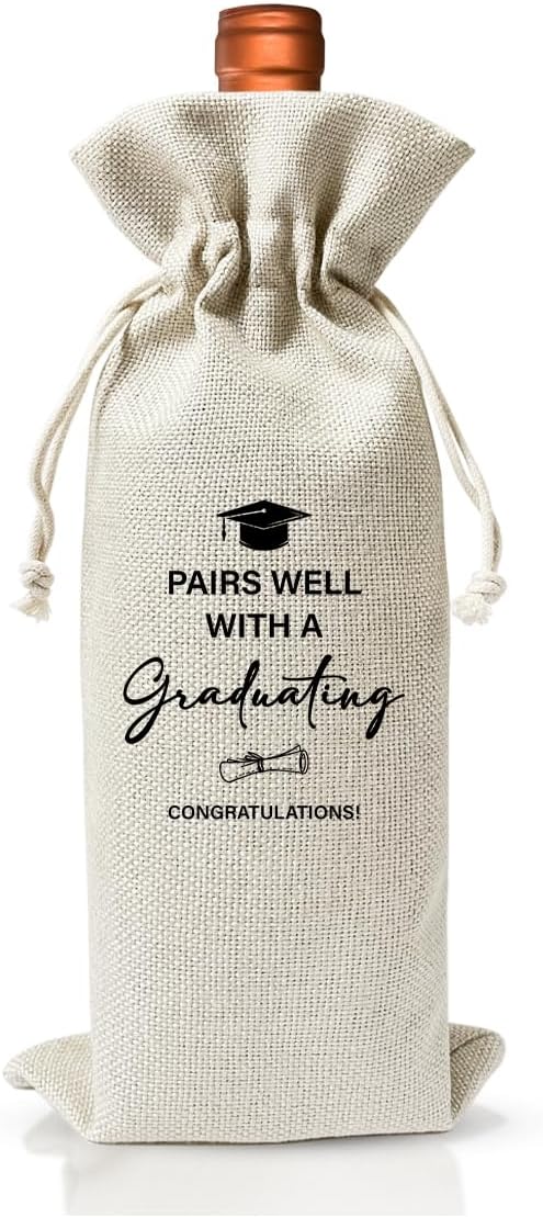 Graduation Gift Wine Bag For Student, Pairs Well With Graduating, Graduation Wine Bag Gift For Daughter Son, Graduation Party Supply Favors Decor, Wine Champagne Gift Bag With Drawstring