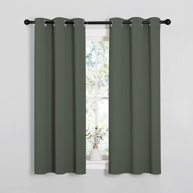 NICETOWN Blackout Draperies Curtains for Kids Room, Window Treatment Thermal Insulated Solid Grommet Blackout Drape Panels for Bedroom (Dark Mallard, Set of 2, 34 by 54 inches)
