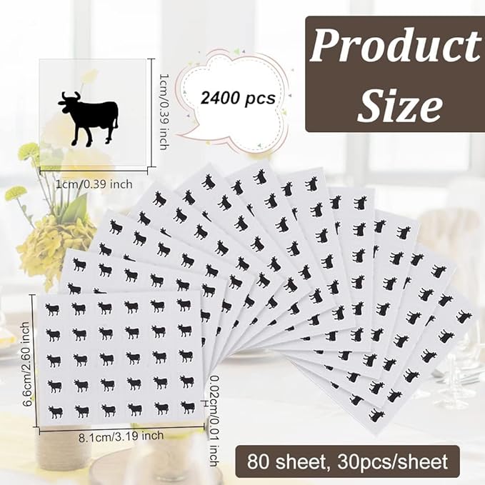 OLYCRAFT 2400pcs Beef Black Meal Stickers 0.4 Inch Cow Wedding Meal Stickers Food Choice Sticker Kitchen Stickers Beef Wedding Meal Indicator Stickers Meal Stickers for Place Card Wedding Supplies