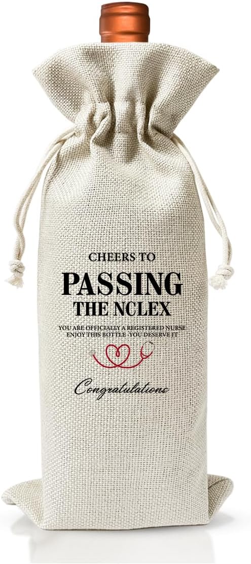 Nurse Practitioner Graduation Gift Wine Bag, Passing The Nclex Gift For Her Friend, Nurse School Graduation Party Gift Decoration, Funny Nurse Day Week Gift, Cotton Linen Wine Gift Bag With Drawstring