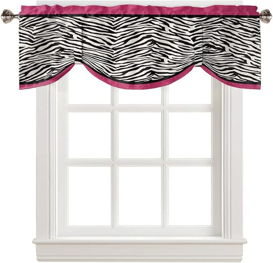 Animal Zebra Print Blackout Tie Up Valance Curtains for Kitchen Windows Black White Pink Window Toppers Balloon Shades for Living Room/Bathroom/Bedroom,1 Panel,42" X 12"
