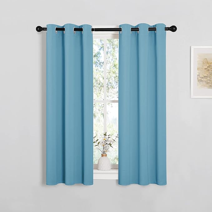 NICETOWN Thermal Insulated Curtains Blackout Draperies, Window Treatment Solid Grommet Room Darkening Drape Panels for Bedroom (Teal Blue, Set of 2, 29 by 45 inches Long)