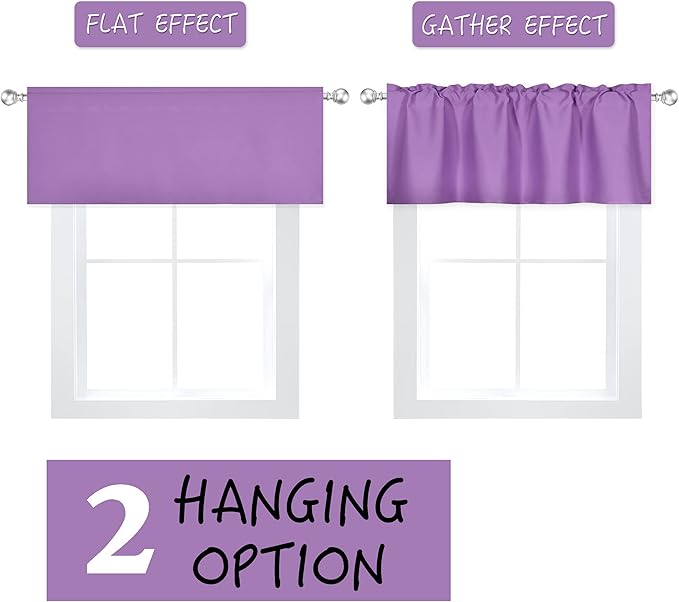 Light Purple Valance for Windows 52x18 Inch Solid Thermal Insulated Blackout Rod Pocket Kitchen Short Curtain Toppers Valance for Bathroom Living Room, Lilac Lavender