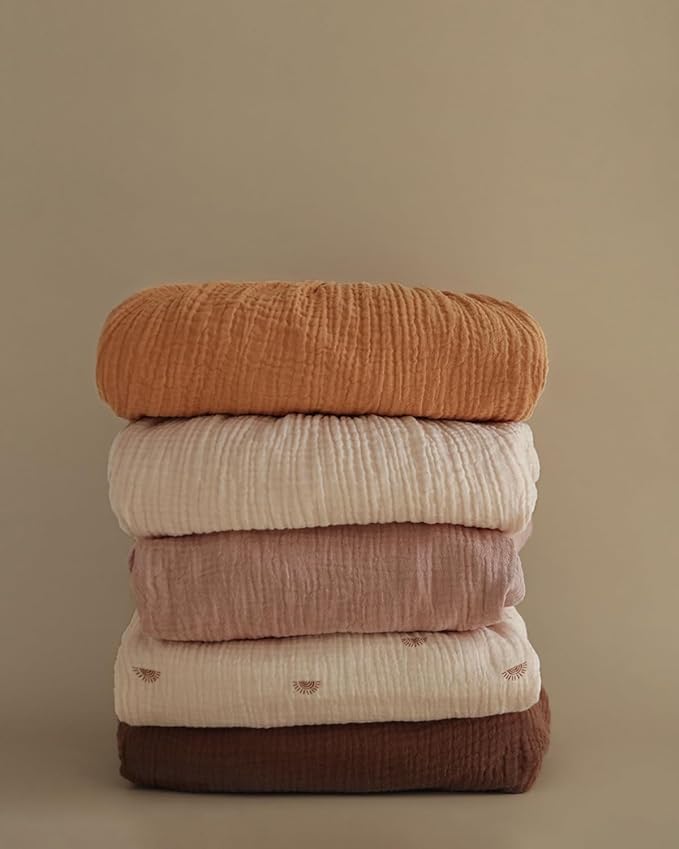 Blissful Diary Muslin Crib Sheets for Girl Boy, Boho Neutral Soft Cotton Baby Sheet for 52''x28'' Standard Crib Mattress, 2 Pack(Retro Yellow&Beige)