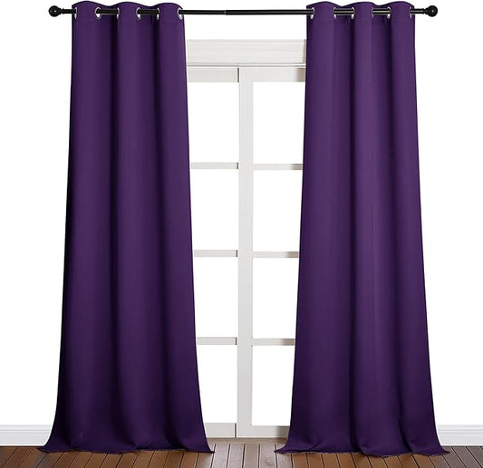 NICETOWN Thick Blackout Curtain and Drapes - Thermal Insulated Grommet Top Window Draperies for Bedroom, Block Out Light Curtain Panel (Royal Purple, 42 x 90, Pack of 2)