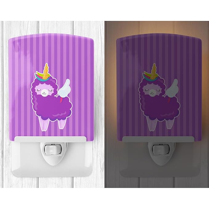 Caroline's Treasures BB9143CNL Sheep Unicorn on Stripes Ceramic Night Light Compact, UL-Certified, Ideal for Bedroom, Bathroom, Nursery, Hallway, Kitchen, 6x4x3, Multicolor